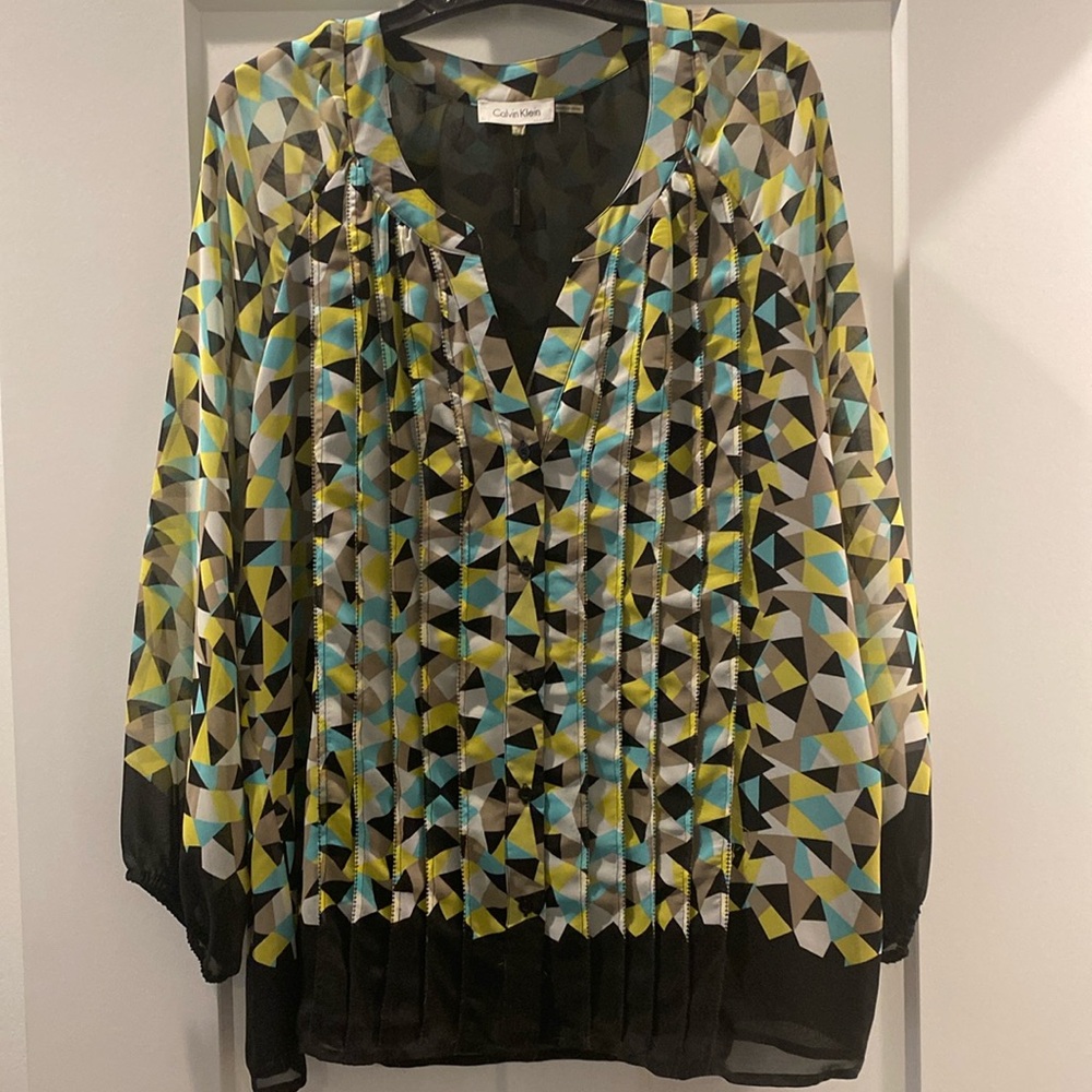 Black teal and beige blouse Calvin Klein size XL